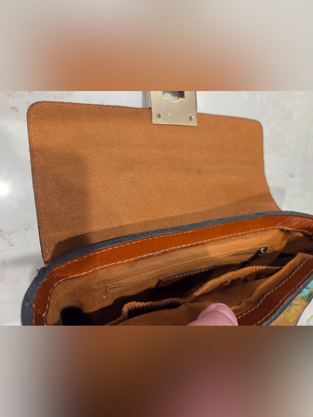 Patricia Nash Floral Leather Top Handle Satchel Bag Tan Rose Gold Tone Hardware - Picture 16 of 16